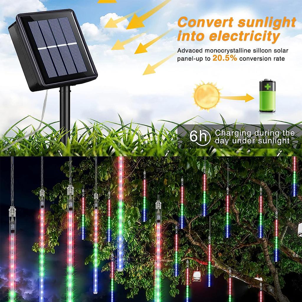 Solar LED Meteor Shower Rain Lights Falling Light Waterproof 8Tubes 288LED Fairy Lights For Xmas Tree Garden Wedding Party Decor