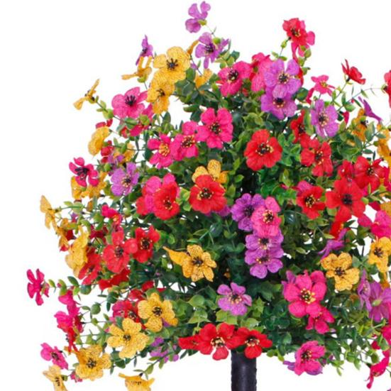 Künstliche Petunienblume für den Außenbereich 56 cm UV-beständige Fake-Büsche Kugelform Buchsbaum-Imitat Realistische Kunstblume mit Stab für Veranda Garten Hof