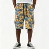 Men's Hawaiian Print Drawstring Knee Length Shorts with Multiple Pockets, Casual