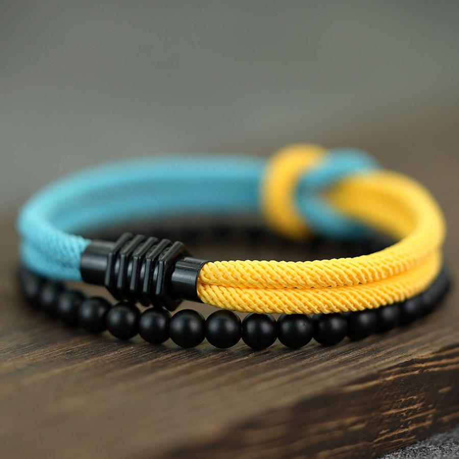 Classic Contrasting Design Bracelet Set For Men 2Pcs/Pair Grade A 4mm Lucky Red Thread Chinese Knot Braslet Meditation Braclet