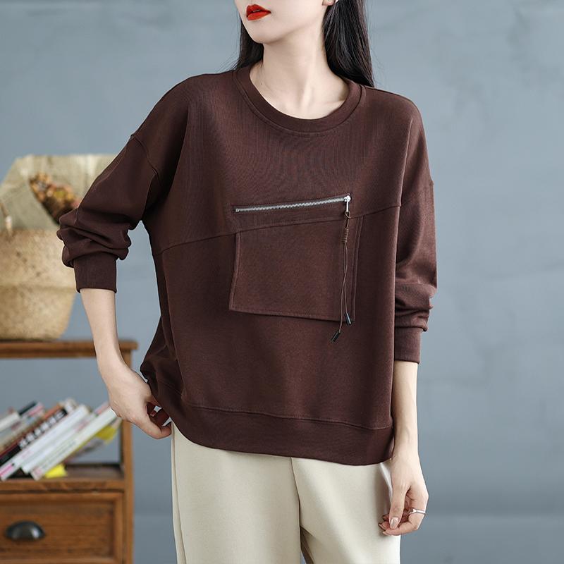 

DIMANAF 2025 Весна Женщины Плюс Размер Пуловеры Длинные Рукава Топы Футболки O-образный Вырез Повседневная Женская Свободная Рубашка Однотонный 3XL коричневый