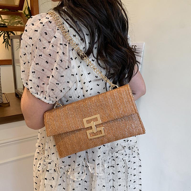 Damen Handtasche Mobile Geldbörse Sommer Strand Böhmischer Stil Handtasche Gewebte Kette Crossbody Schultertasche für Mädchen