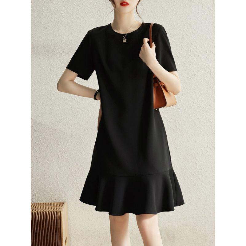 

Brand Discount Cut Label Big Brand OEM Goods Original Order Export French Tail Order French Fishtail Hem Triacetate Dress Black L