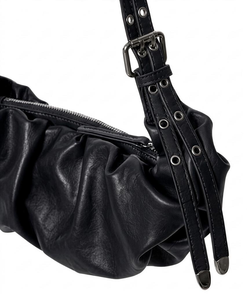 Flareup Draped Leather Bag (Fl-745_Black)