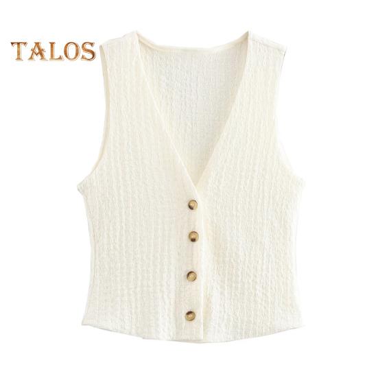 

Жилет Топ для женщин Винтажный укороченный топ с V-образным вырезом на пуговицах Жилет Ретро Повседневный кардиган без рукавов S белый