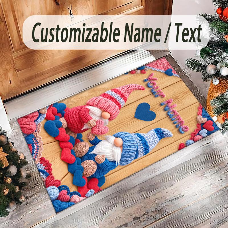 Gnome Theme Crystal Velvet Rug Personalized Custom Name Text Soft Floor Mat Home Decor