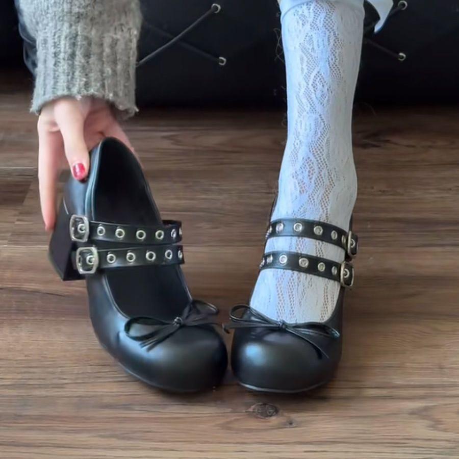 Punkowe buty baletowe z temperamentem damskie wiosenne z kokardką podwyższające design wszechstronne gruba podeszwa cienkie baleriny Mary Jane