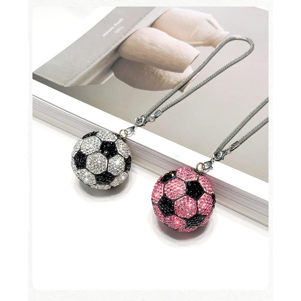 1x Bling Rhinestone Football Car Pendant, Crystal Soccer Rearview Mirror Hanging Ornament,6 Colors
