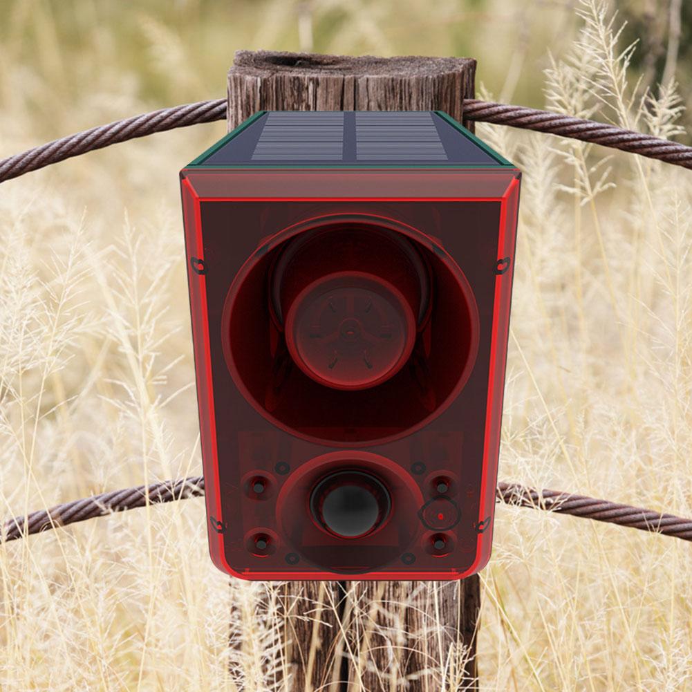 Outdoor Solar Motion Sensor Alarm Loud Noise Maker with Dog Barking Gunshot Sound Solar Infrared Induction Alarm for Home Farm
