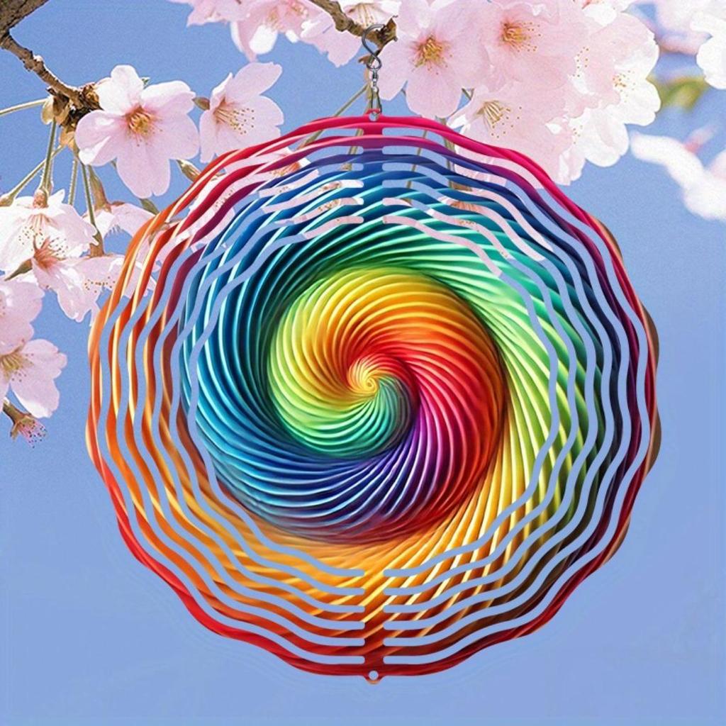 Rainbow Spiral Metal Wind Chime Outdoor Decor Geometric Mandala Design for Garden Patio Porch Yard No Power Needed Easy To Install Gift for Men Women