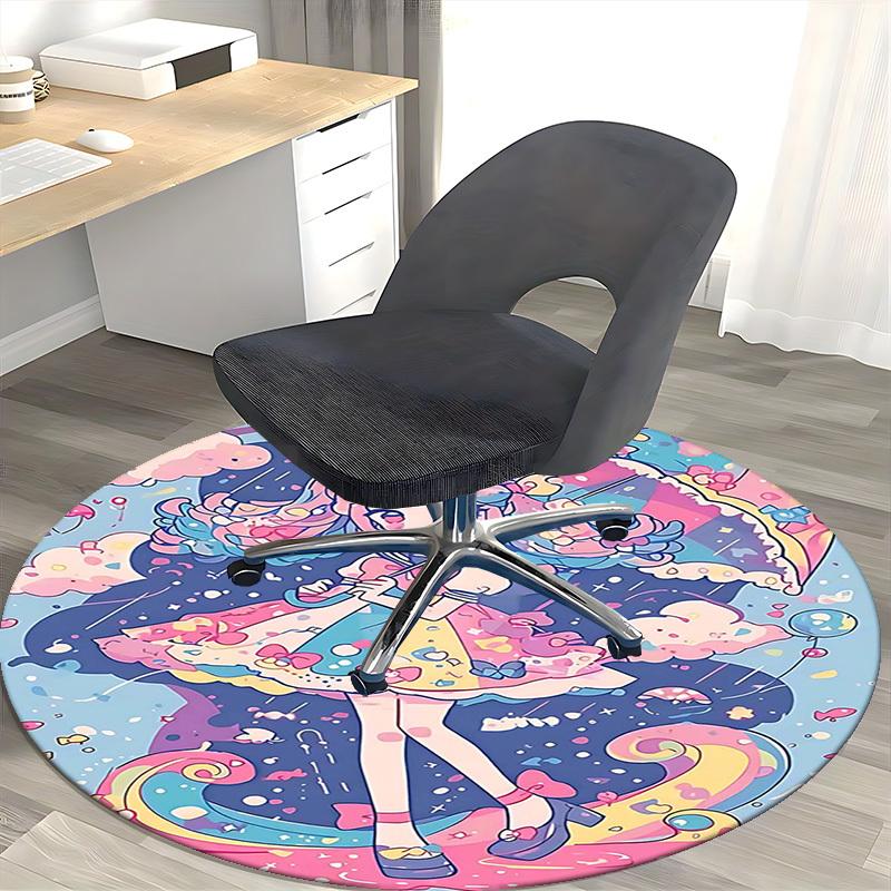 1pc Anime Design Sailor Girl Round Carpet Office Chair Mat, Non Slip Rug for Home Decor, Living Room, Bedroom, Game Room