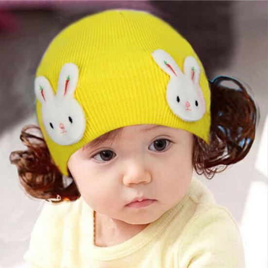 Cute Rabbit Animal Baby Girls Boys Woolen Yarn Knit Wig Hat Skull Cap Beanie
