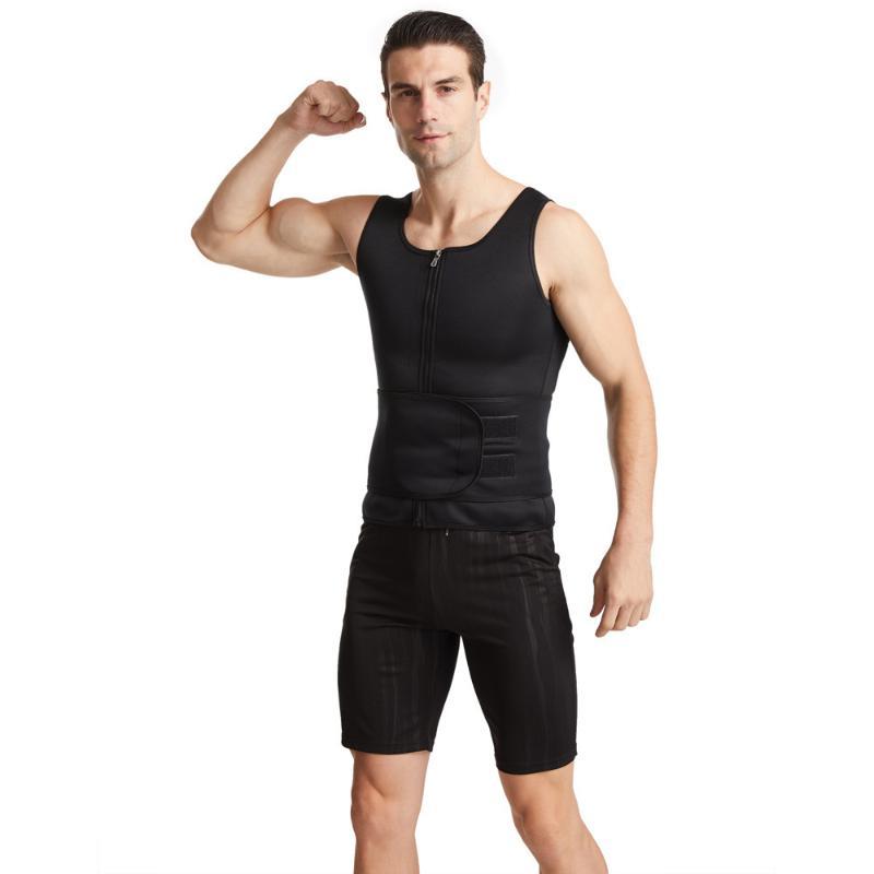 Herren Schweiß Sauna Weste mit Frontreißverschluss Doppelt verstellbaren Gürteln und Wärme speicherndem Stoff Perfekt für Fitnessstudio Training Körperformung