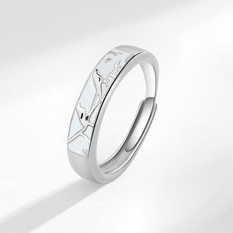 Bird And Fish Couple Rings Fashion Niche Design Adjustable Open Ring Set For Men And Women Unique Trendy Jewelry Pair