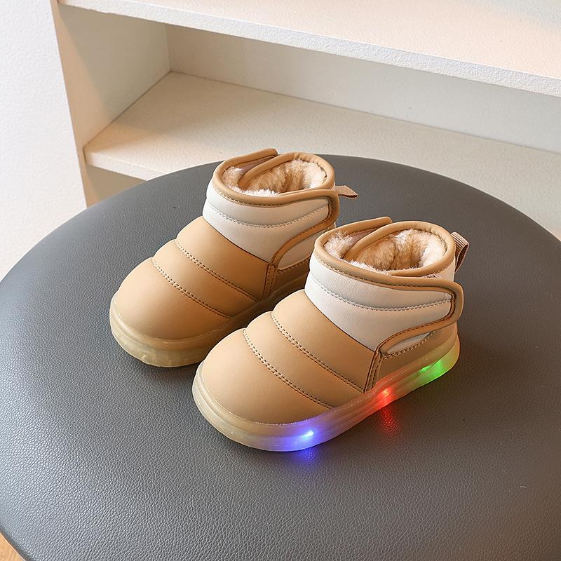 

Детские плюшевые сноубутсы для девочек, теплые короткие ботинки с толстой подошвой, крутые легкие водонепроницаемые хлопковые ботинки для мальчиков 28 хаки