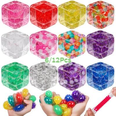 6/12 STuks Stressballen Gevuld met IJsblokjes Schuimdeeltjes Sensorisch Squishy Knijpspeelgoed voor Kinderen Volwassenen Angstverlichting Verjaardagscadeaus