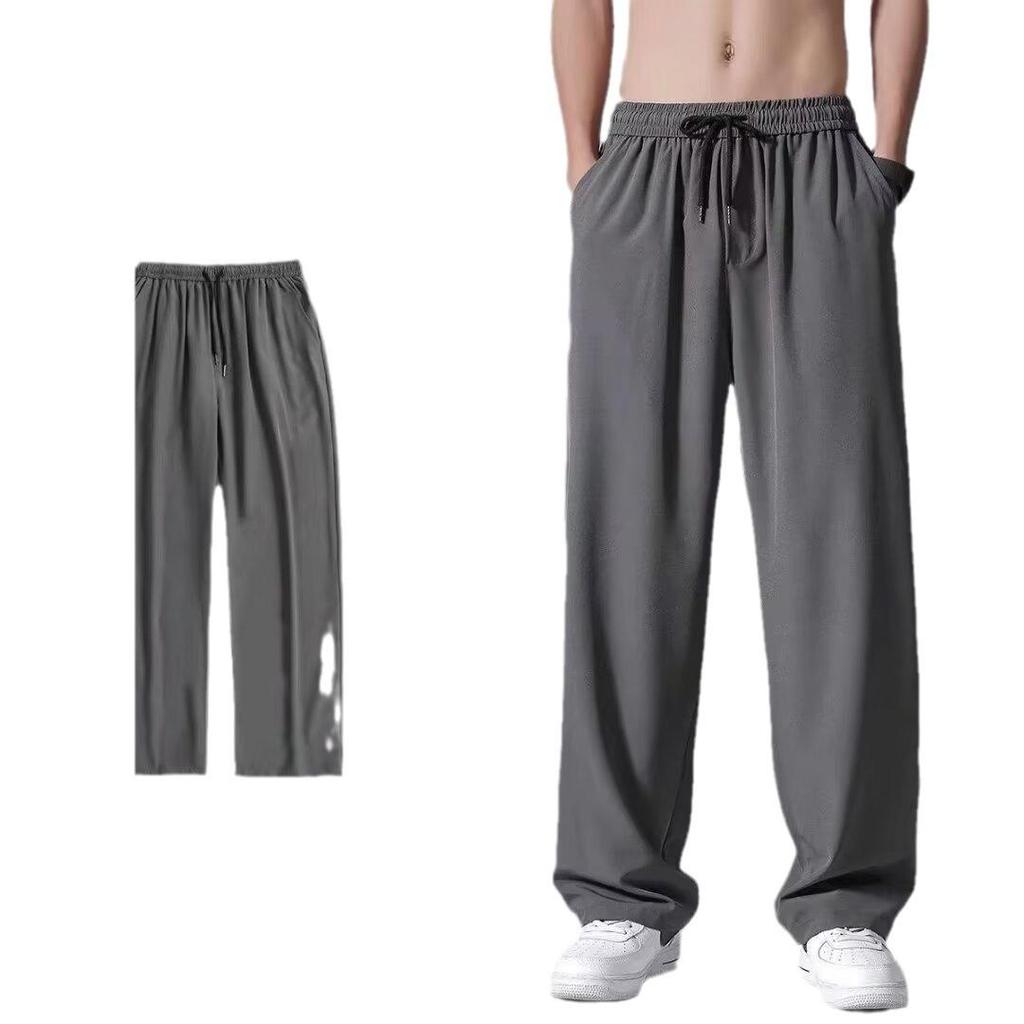 Men's Summer Ice Silk Wide-Leg Pants: Breathable, Casual, Trendy, Loose-Fit Straight-Leg Trousers