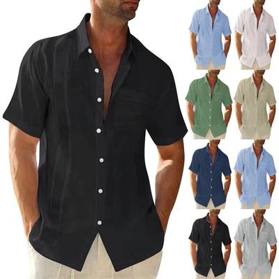 Designer Frühling Sommer Herren Casual Baumwolle Leinen Einfarbig Kurzarm Hemden Lose Hemden