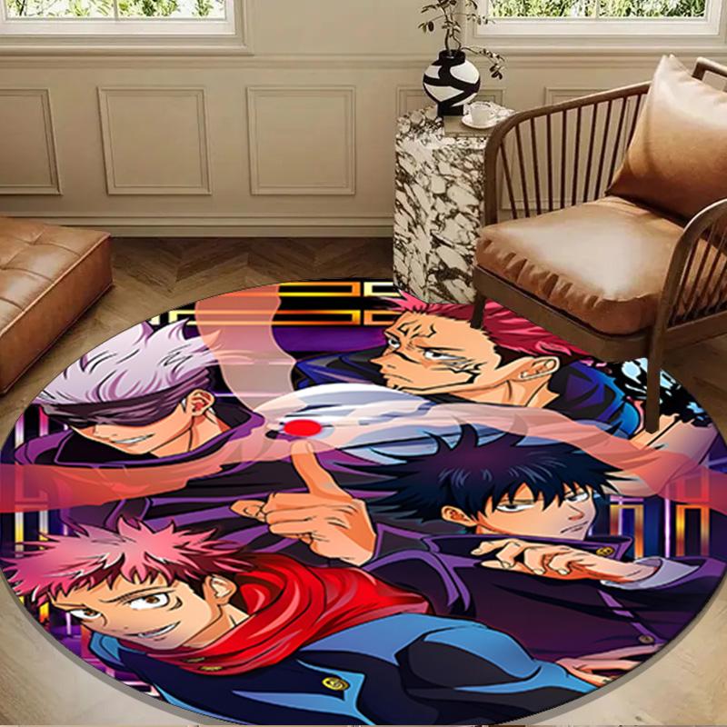 Jujutsu Curse Battle Round Rug for Livingroom,Bedroom, Palyroom, Chair Rug, Area Rug, Circle Carpet, Large Size Fan Christmas Gift