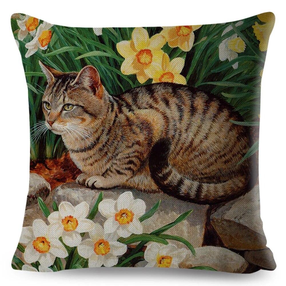 Pet Cartoon Animal Pillowcase Cute Watercolor Cat Cushion Cover Decor Sofa Home Car Children's Room Pillowcase