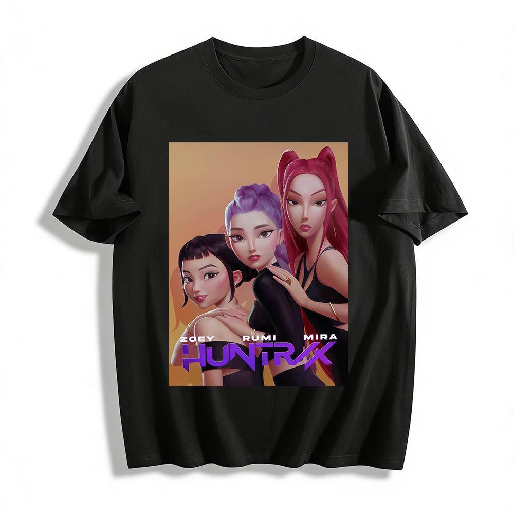 

Huntrix Girl Group Zoey Rumi Mira Printed T-Shirt Trendy Anime Style Loose Casual Top Pure cotton T-shirt XXS
