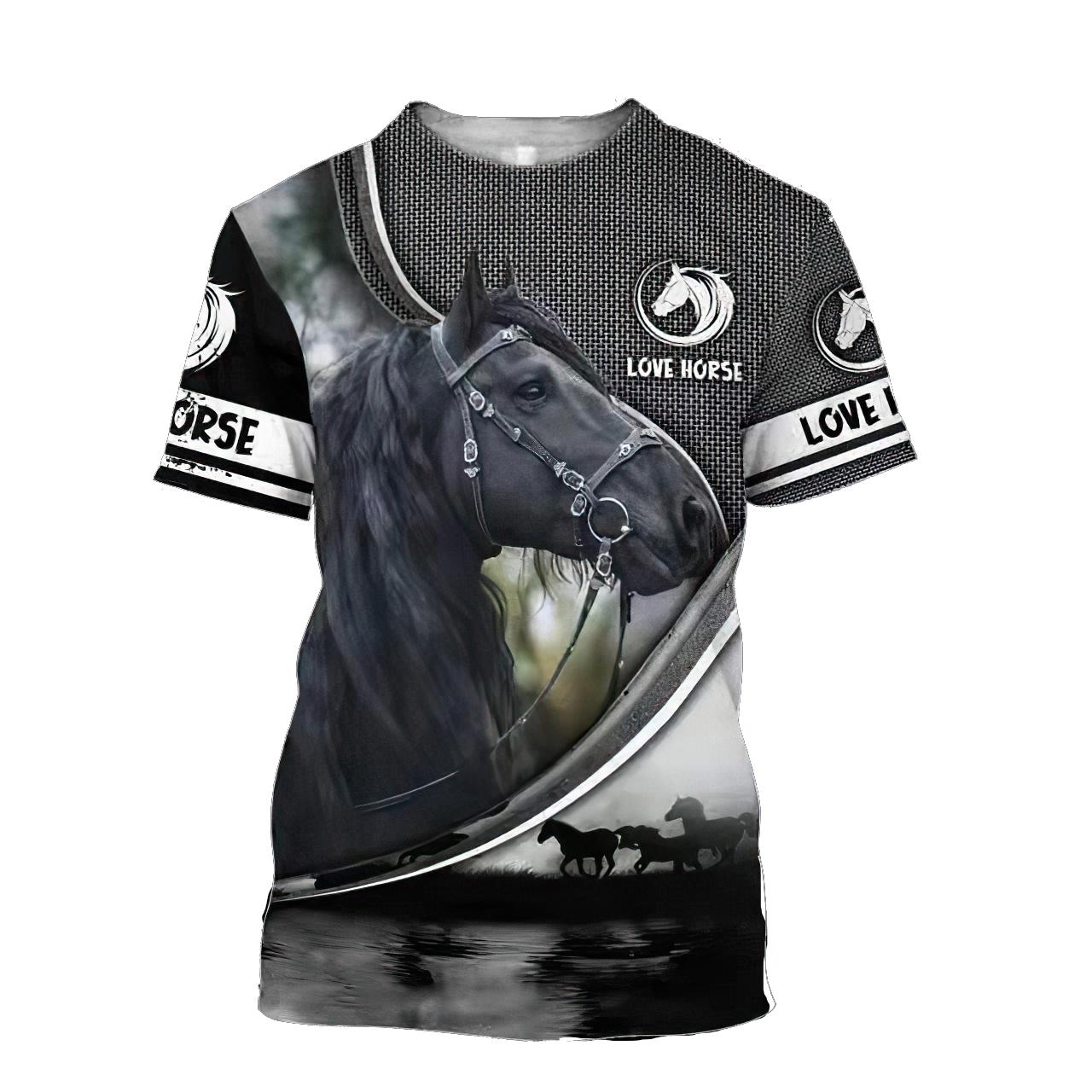 

Летний топ с круглым вырезом и 3D-принтом животного лошади, модная повседневная мужская футболка с коротким рукавом XS