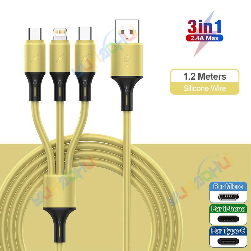 2.4A Max 3 w 1 kabel USB szybkie ładowanie kabel błyskawicy do iPhone'a typu C kabel do ładowania telefonu komórkowego do Xiaomi Samsung USB Micro