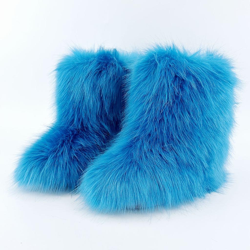 Vintage-Inspired Women's Fuzzy Boots | Brown & Black Faux Fur, Retro Trendy Warm Winter Ankle Footwear