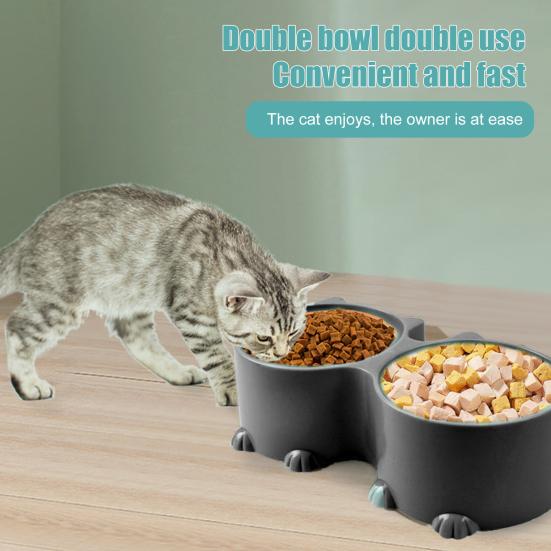 Yousheng Pet Double Bowl Cartoon Cat Head Shaped Food Bowl Neck Guard Non-slip Cat Water Bowl Pet Accessories