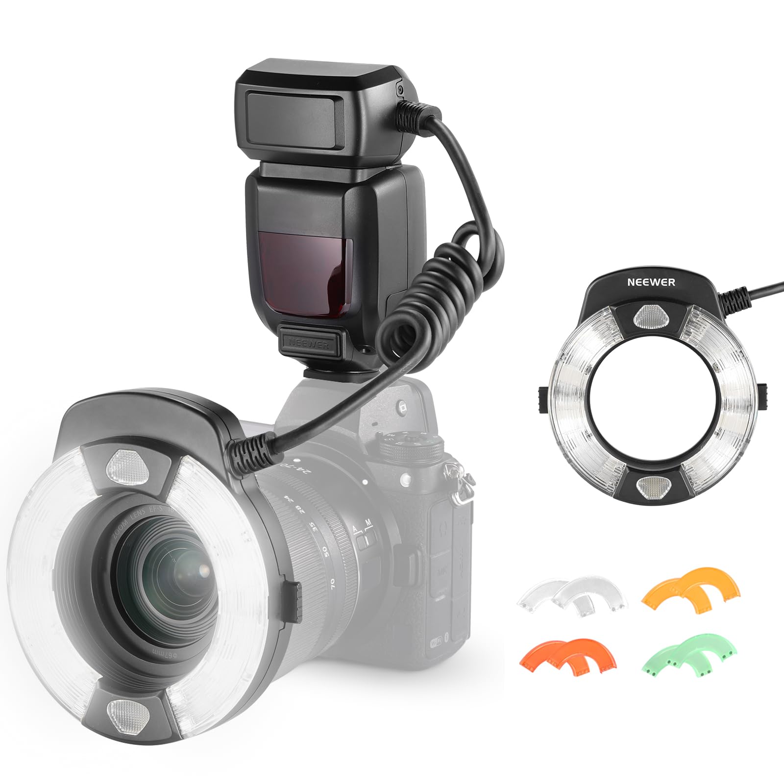 

NEEWER Marco Ring 76Ws GN15 5600K TTL Curtain Color and Lens Adapter Ring for and Macro Compatible with and More RF1-N Flash, Speedlight, 1-1/128