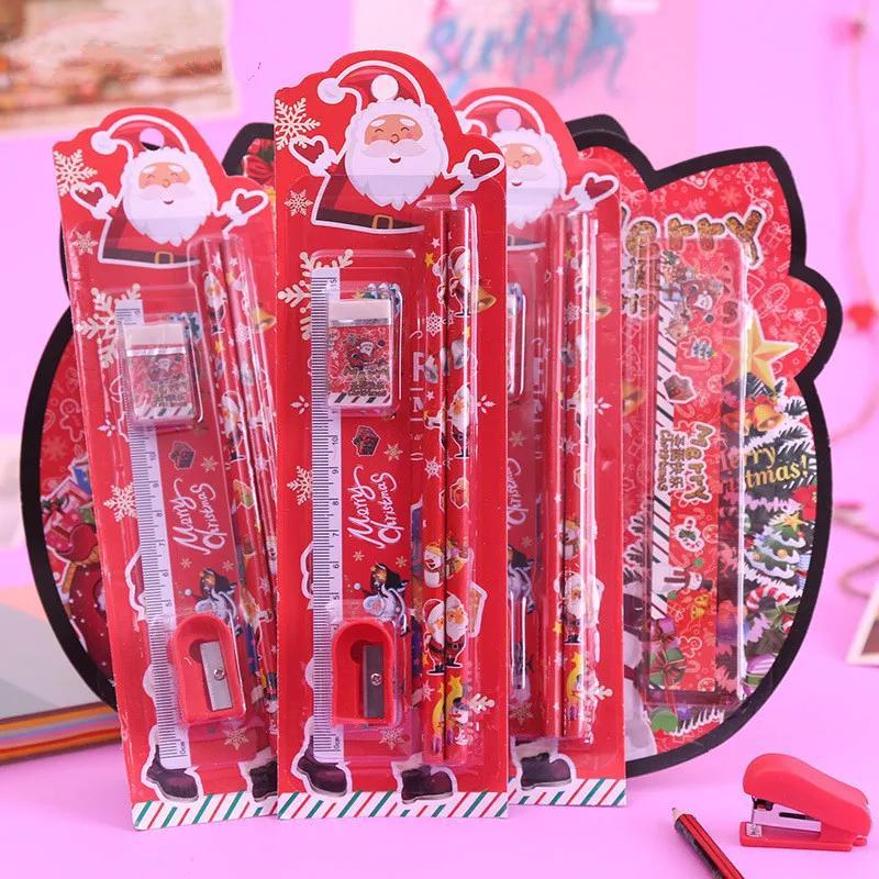 5pcs/set Drawing Pencil Cartoon Christmas Gift Stationery Set Multipurpose Kids Writing Tools for Student School Art Supplies