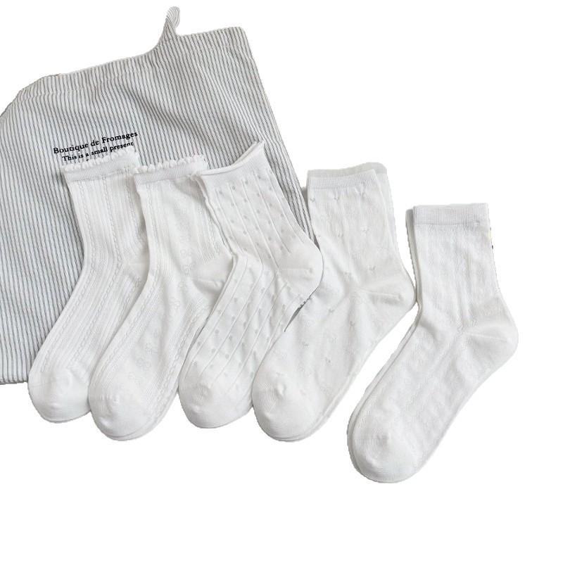 Women's Ballet-Style Mid-Calf Socks, Thin Hollow Mesh, Slouchy Korean JK Style, White Summer Socks