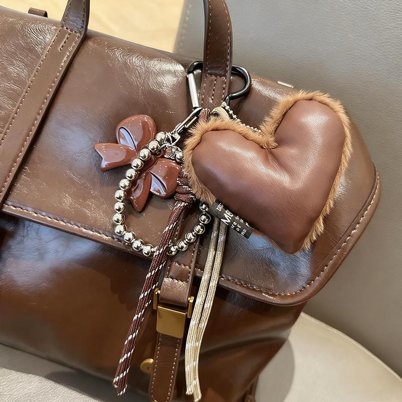 

Ins Leather Heart Pearl Bow Keyring Y2K Long Tassel Bowknot Keychain Pendant Bag Charms Hanging Accessories