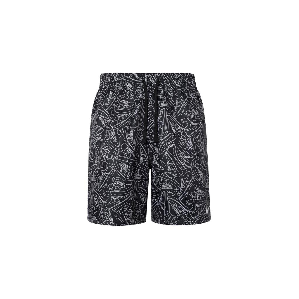 Nike Fashionable Versatile Lace-Up Mid-Rise All-Over Print Swim Trunks Men swimwear Black FZ6361-010
