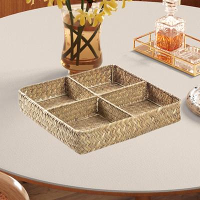 Divided Basket Coffee Station Condiment Organizer Seagrass Storage Handmade Woven for