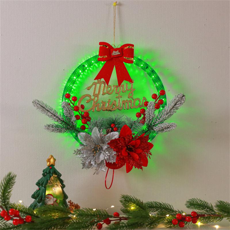 Christmas Wreath Decorations With Led Lights Christmas Led Wreath Front Door Lights Luminous Garland Home Decorative Lights byLi