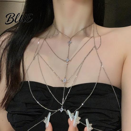 Lightweight Chest Jewelry Cubic Zirconia Chain Necklace Women Sexy Bikini