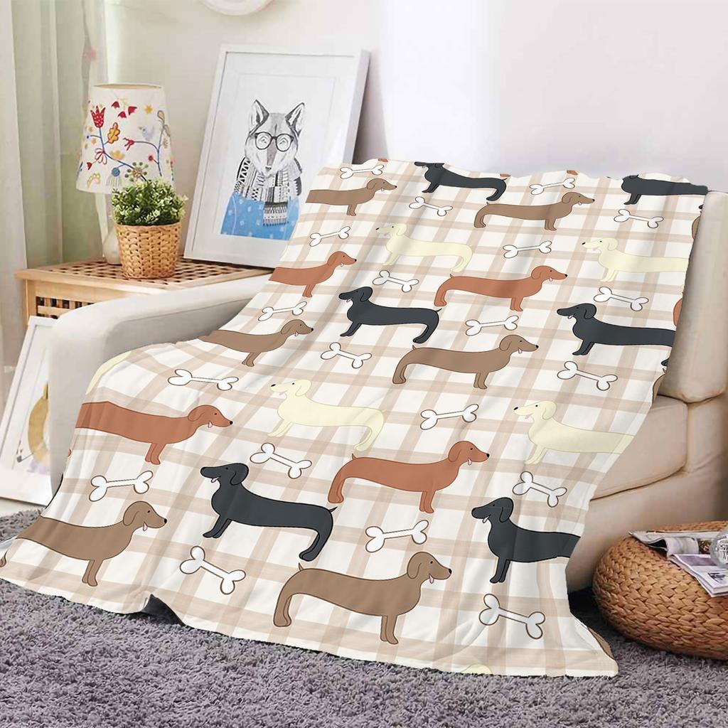Cute Dog Printed Flannel Throw Blanket Soft Cozy Pet Pattern Fleece Blanket for Sofa Bed Couch Home Decor Customized Blankets