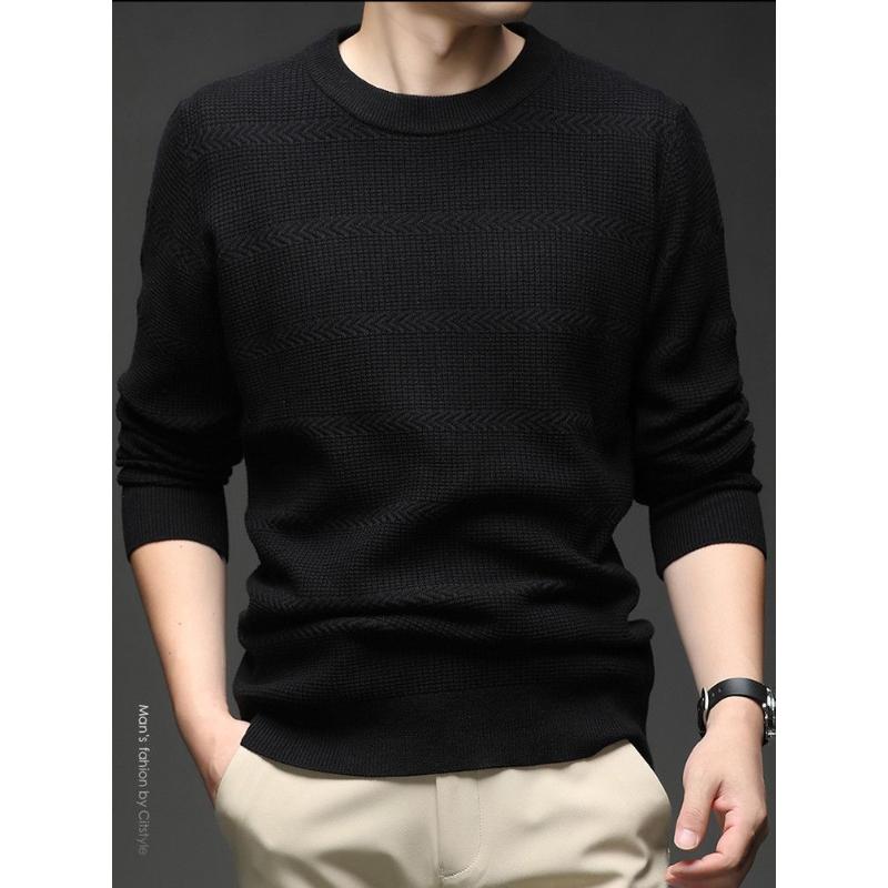 Fashion Round Neck Sweater for Autumn and Winter Men and Middle-aged All Match Top Casual and Trendy Knitted Sweater