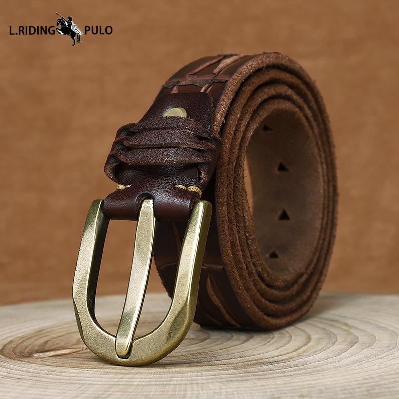 Personalized Trendy Thickened Top Layer Cowhide Belt Men's Genuine Leather Pin Buckle Retro Ins Style Distressed Jeans Belt