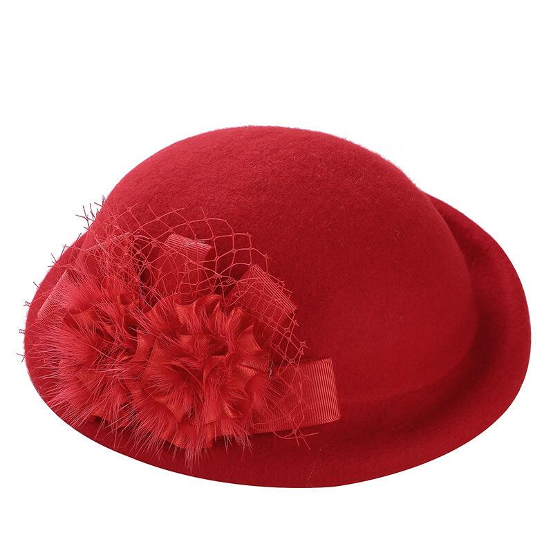 2017 Winter Beret Hat For Women's 100%Real Wool Beret Hat Fashion Female Beanie Cap Brand Flower French Trilby Soft Church Hat