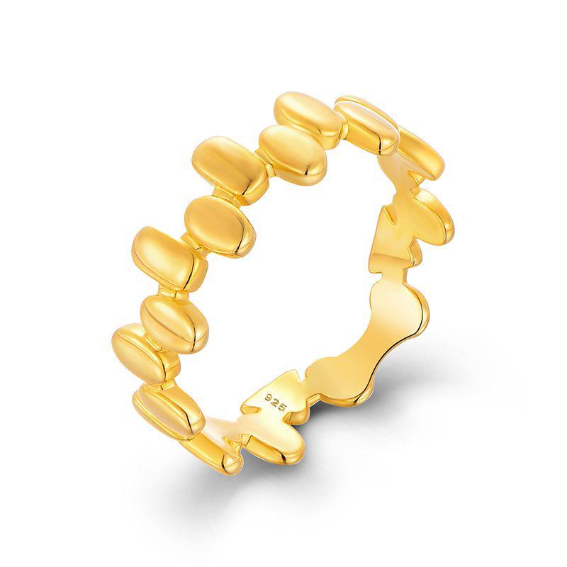 S925 Sterling Silver Geometric Irregular Light Gold Ring Band for Women, European & American Style, Gold-Plated, Simple Design. US Size 10