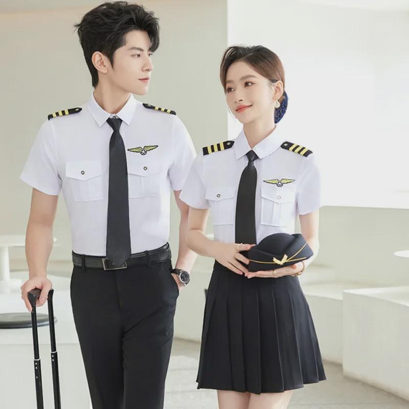 Dámská profesionální bílá košile s krátkým rukávem - Formální uniforma pro vysokorychlostní železnici a letušky