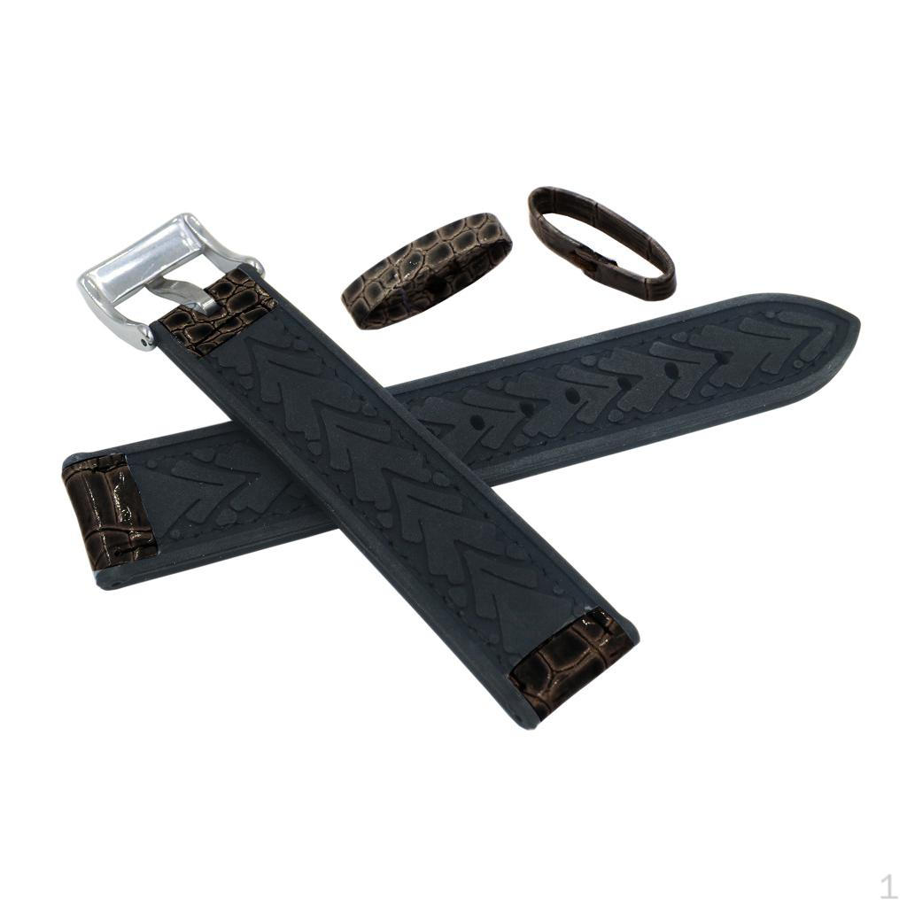 

Leather Surface Soft Rubber Watch Band Strap For Men Women Brown-20mm