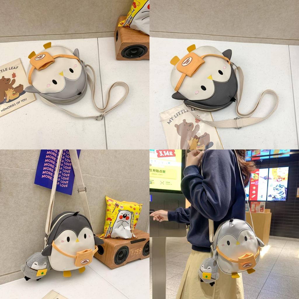 Adorable Cartoon Penguin Shoulder Bag Lightweight Corduroy Crossbody For Kids
