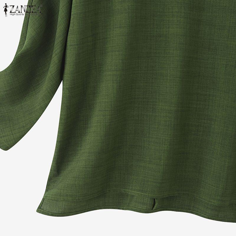 ZANZEA Camicetta casual da donna a maniche lunghe con scollo a V tinta unita