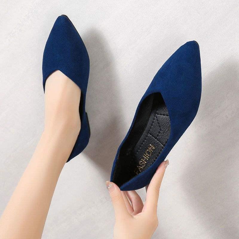 Zhiyi Women's Black Pointed-Toe Non-Slip Work Shoes with Soft Sole and Inner Heel Lift