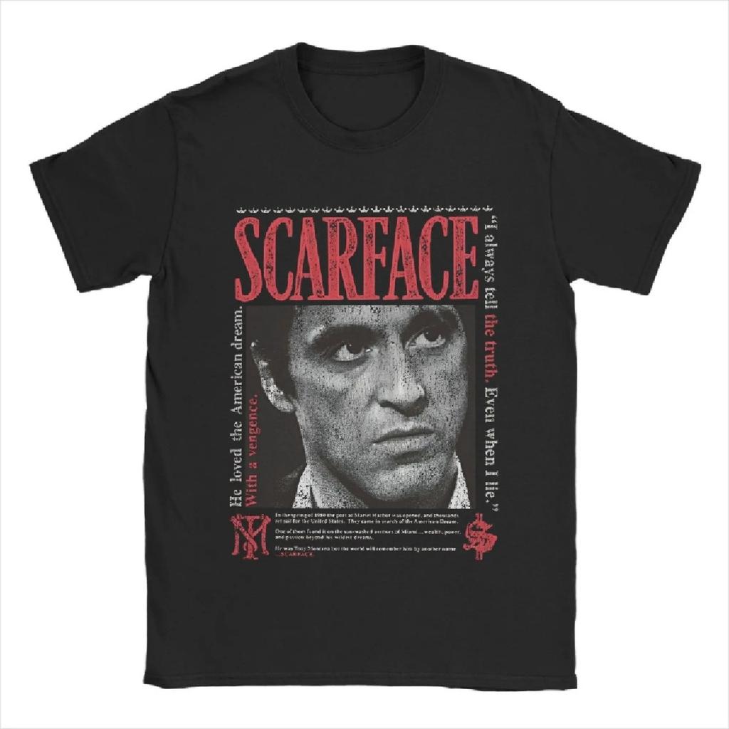Fun 90s Classic Movie Scarface T-Shirts for Men Crew Neck Pure Cotton T Shirts Short Sleeve Tees Big Size Tops