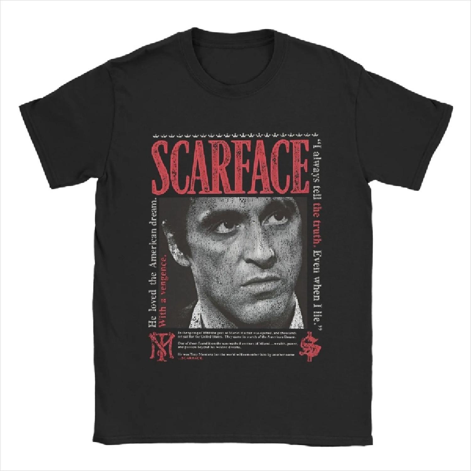 

Fun 90s Classic Movie Scarface T-Shirts for Men Crew Neck Pure Cotton T Shirts Short Sleeve Tees Big Size Tops XXXXXL чорний