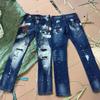 High-end Trendy Jeans, Men's Fashion, Personalized Paint Splashing, Embroidery, Holes, Patches, Splicing, Slim-fitting Pants